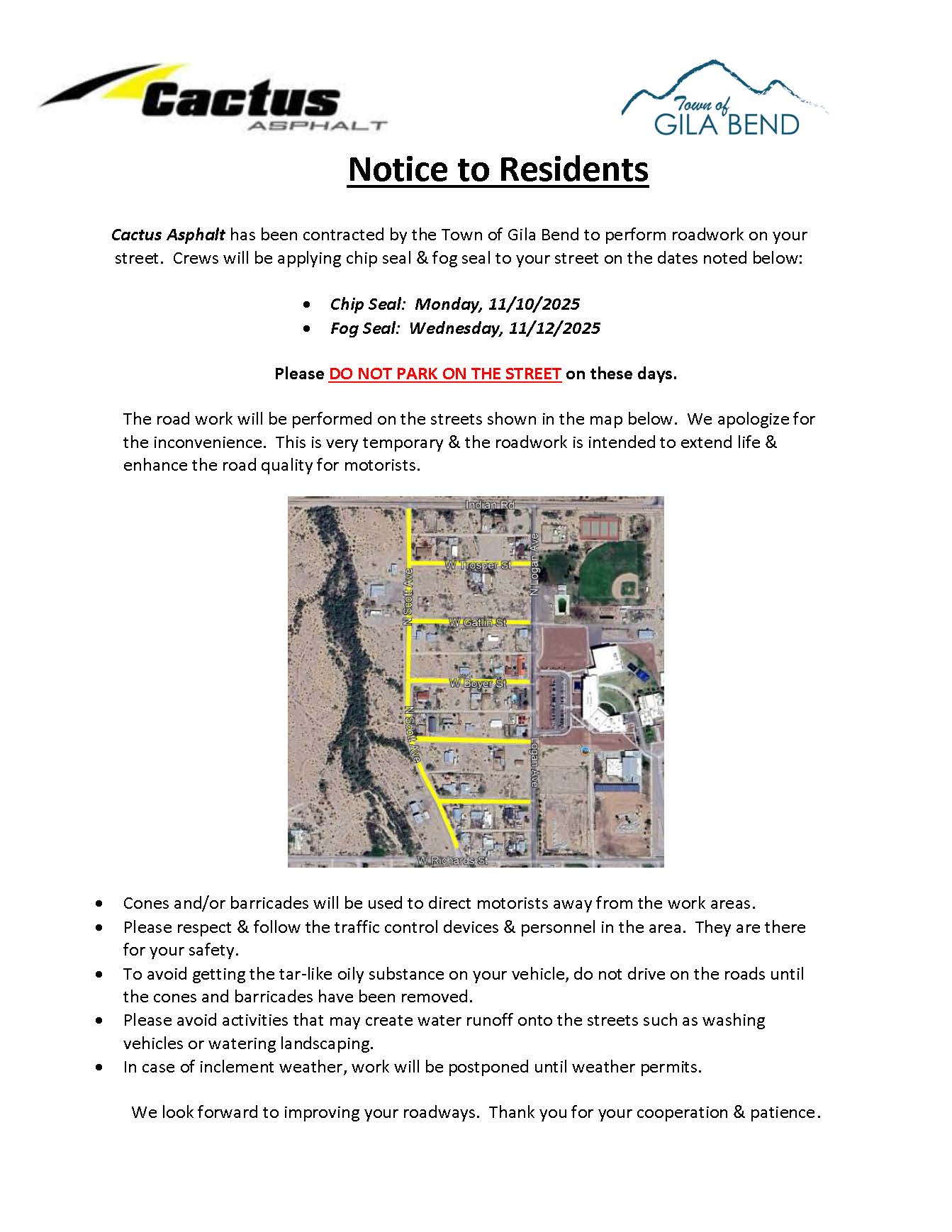 Notification Flyer - Town of Gila Bend, FY26 Chip Seal Program_Page_1